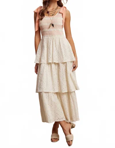 Listicle Smocked Tie Shoulder Lace Maxi Dress In Cream In Neutral