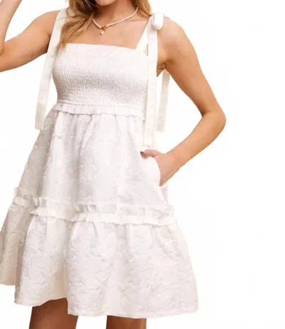 Listicle Smocked Tie-strap Mini Dress In Ecru In White
