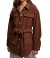 Listicle Soft Teddy Shacket With Tie In Mocha In Brown
