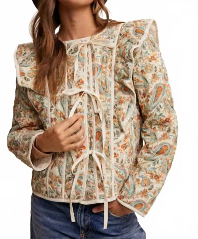 Listicle Solana Paisley Quilted Jacket In Cream In Multi