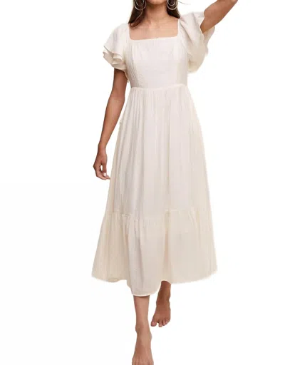 Listicle Square Neck Ruffled Short Sleeve Maxi Dress In Cream In White ...