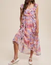 Listicle Sunset Dreams Ruffled Midi Dress In Multi
