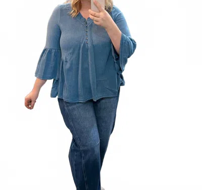 Listicle Sweater Like Knit Flowy Top In Denim Blue