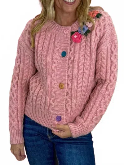 Listicle Sweetheart Crochet Garden Cardigan In Pink
