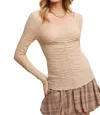 Listicle Textured Bodycon Top In Beige In Beige