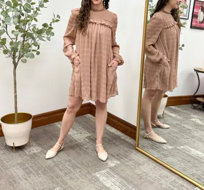 Listicle Textured Long Sleeve Mini Dress In Dusty Mauve In Pink