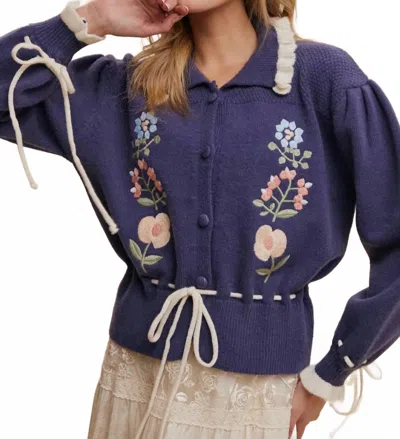 Listicle The Meadow Bloom Knit Cardigan In Blue In Purple