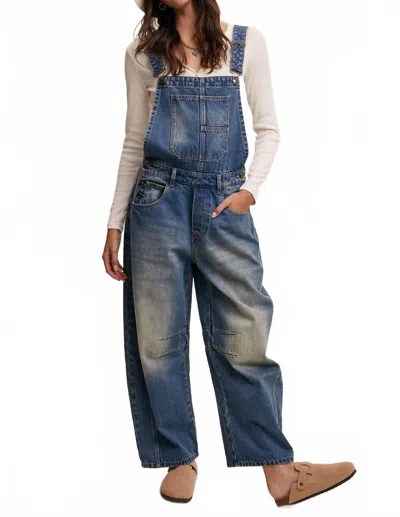 Listicle Urban Denim Barrel Overalls In Medium Wash