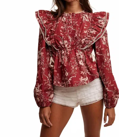 Listicle Victorian Floral Ruffle Blouse In Crimson In Multi