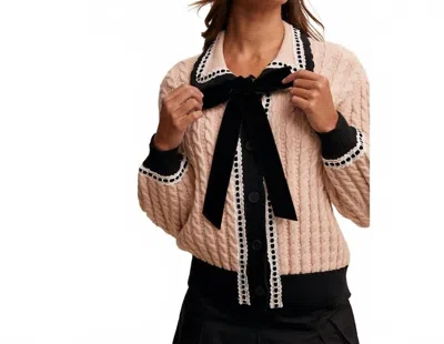 Listicle Vintage Cable Knit Button Sweater In Blush In Gold