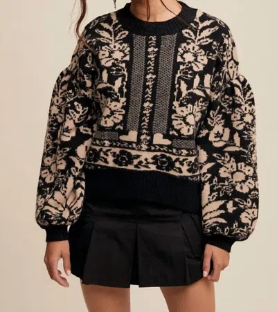 Listicle Vintage Flower Crewneck Sweater In Black
