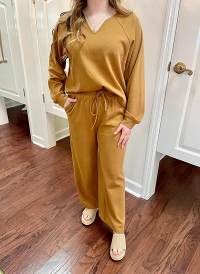 Listicle Vixen V Neck Sweatshirt And Pants Set In Butter Scotch In Brown