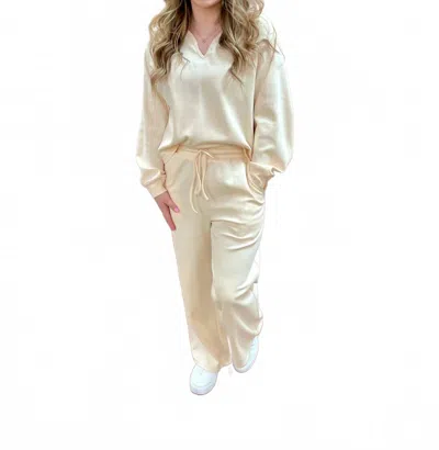Listicle Vixen V Neck Sweatshirt And Pants Set In Cream In Neutral