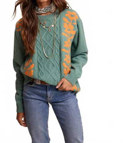 Listicle Wildwood Cable Sweater In Sagebrush In Green