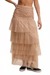 Listicle Women's Cinched & Tiered High Waist Tulle Maxi Skirt In Taupe In Brown