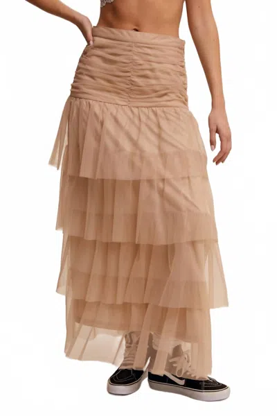Listicle Women's Cinched & Tiered High Waist Tulle Maxi Skirt In Taupe In Brown