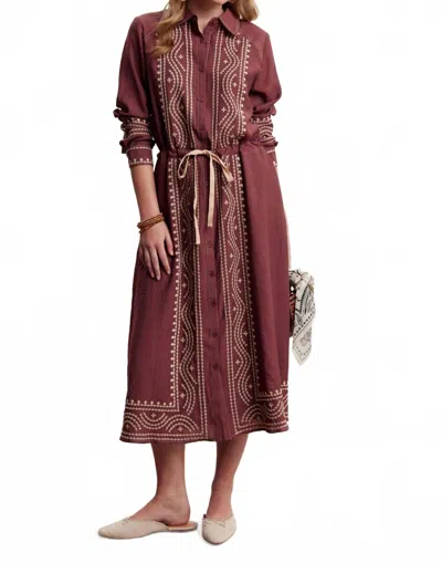 Listicle Women's Embroidered Button Front Midi Dress In Burgundy