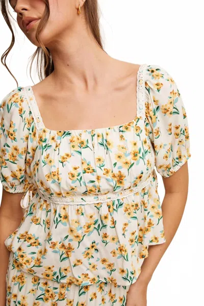 Listicle Women's Flower Print Pleated Babydoll Top In Multicolor