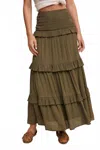 Listicle Women's Smocked Ruffle Tiered Maxi Skirt Or Midi Dress In Olive Green In Green