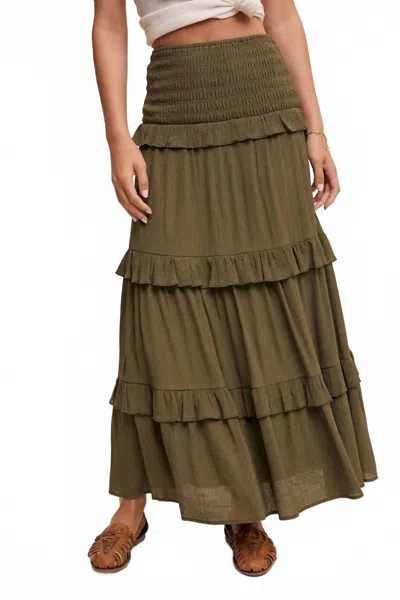 Listicle Women's Smocked Ruffle Tiered Maxi Skirt Or Midi Dress In Olive Green
