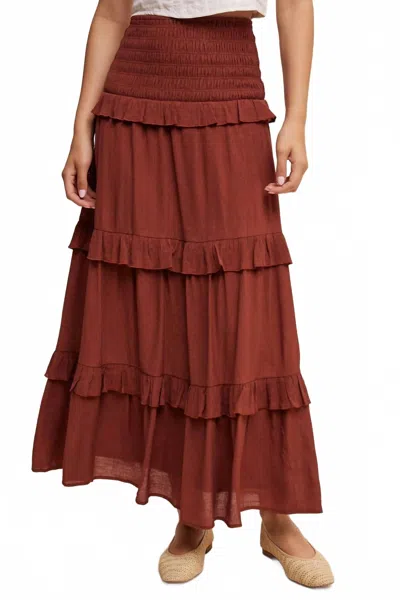 Listicle Women's Smocked Ruffle Tiered Maxi Skirt Or Midi Dress In Rusty Brick In Brown