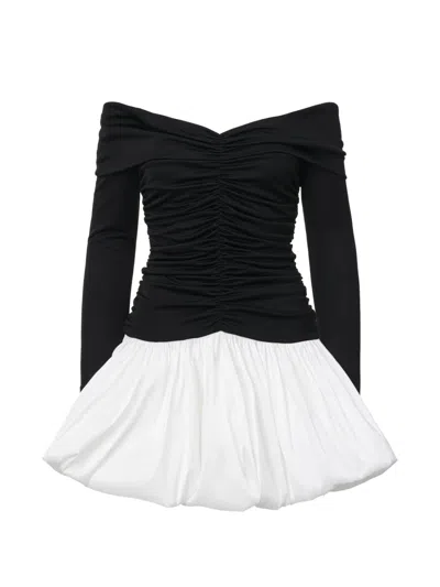 Lita Couture Off-the-shoulder Ruched Mini Dress In Black