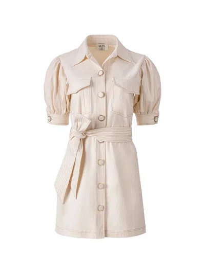 Lita Couture Puff-sleeve Mini Dress In Neutral