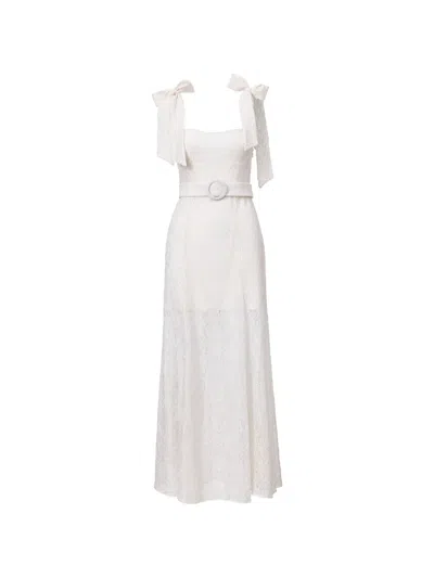 Lita Couture Ribbon-strap Belted Maxi Dress In White