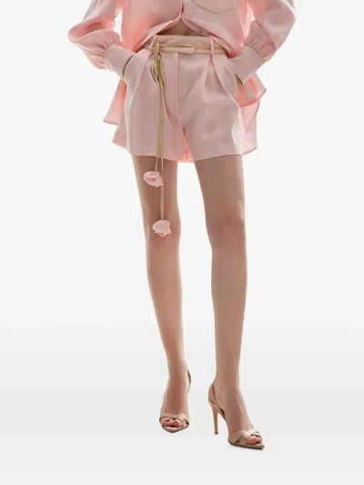 Lita Couture Rosette-detail Belted Shorts In Pink