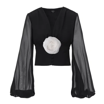 Lita Couture Women's Ample-sleeve Georgette Silk Top In Black