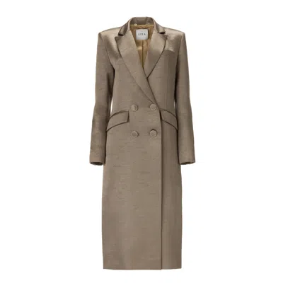 Lita Couture Belted Midi Trench Coat In Liquid Silver