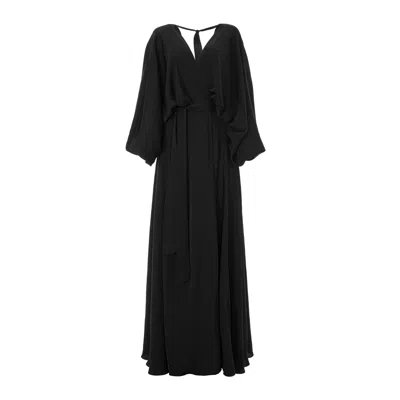 Lita Couture Women's Black Ballon Sleeve Wrap Dress