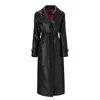 LITA COUTURE WOMEN'S BLACK BELTED LEATHER TRENCH COAT