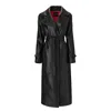 Lita Couture Belted Leather Trench Coat In Black In Black