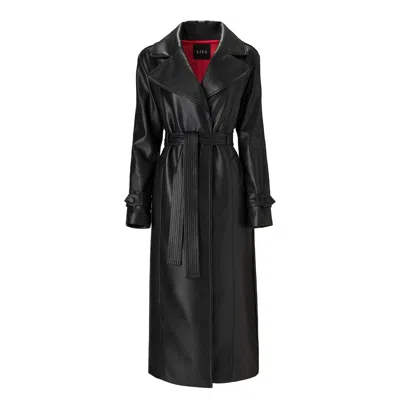 Lita Couture Belted Leather Trench Coat In Black