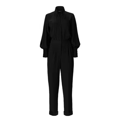 Lita Couture Bishop Sleeves Crepe Jumpsuit In Black