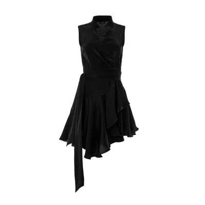 Lita Couture Women's Black Ruffle Trimmed Asymmetric Silk Dress