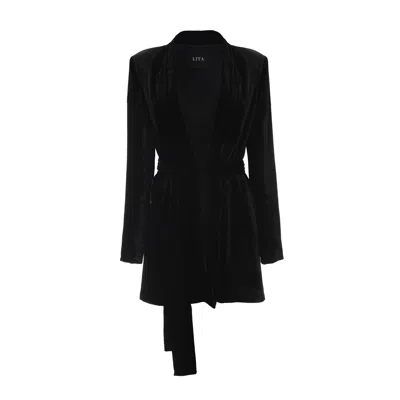 Lita Couture Women's Black The Silk Velvet Blazer