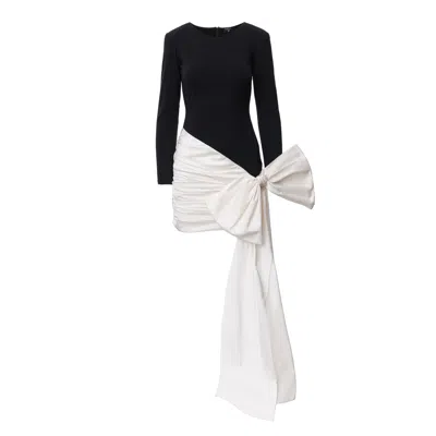 Lita Couture Women's Black / White Bow-detail Asymmetric Mini Dress In Multi