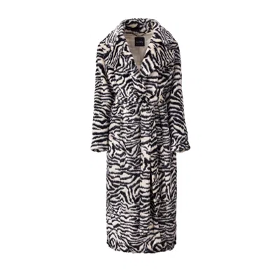 Lita Couture Women's Black / White Long Faux Fur Coat In Zebra Print In Black/white