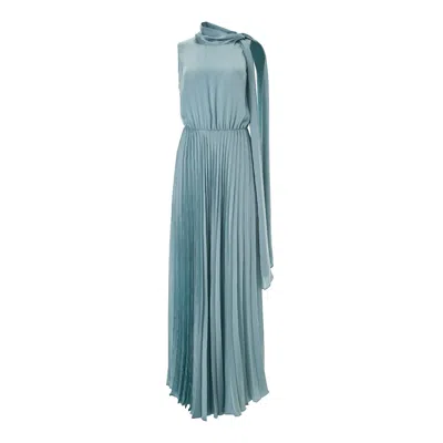 Lita Couture Pleated Dress With Tie-shoulder Detail In Blue