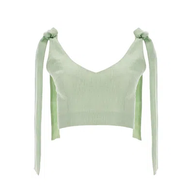 Lita Couture Women's Bow Strap Linen Crop Top In Green