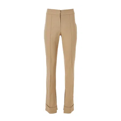 Lita Couture Women's Brown High Rise Trousers In Beige