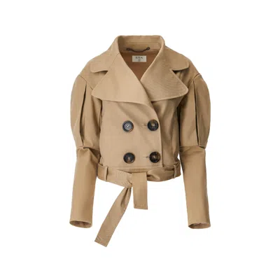 Lita Couture Statement Jacket With Oversized Lapels In  Beige In Brown