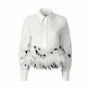 Lita Couture Women's Cropped Feather-trim White Shirt In White