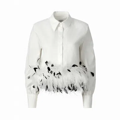 Lita Couture Women's Cropped Feather-trim White Shirt