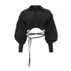 Lita Couture Cropped Poplin Shirt In Black In Black