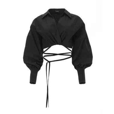 Lita Couture Cropped Poplin Shirt In Black