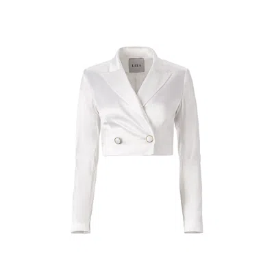 Lita Couture Cropped Satin Blazer In White