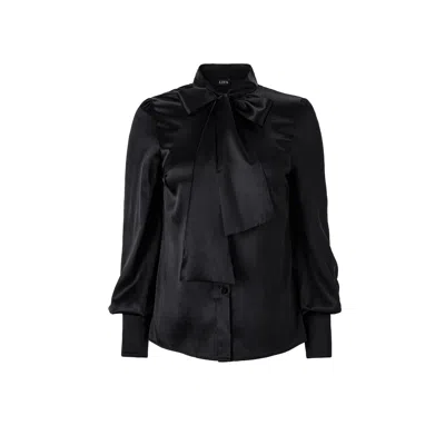 Lita Couture Women's Elegant Bow Blouse In Black Silk Blend